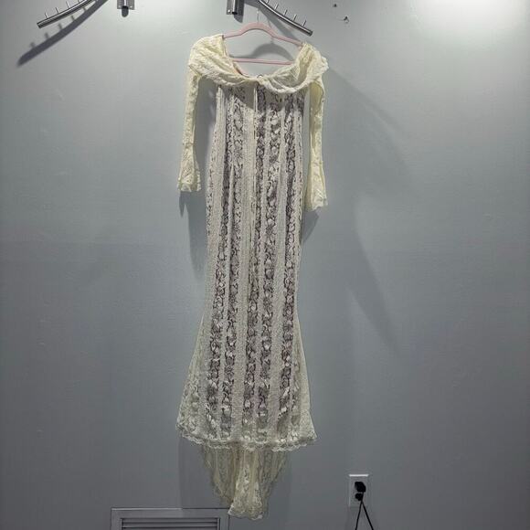 NWT Angel Lane Georgette Ivory Lace Maxi Dress - Size Large- Bridal Dress - Picture 12 of 15